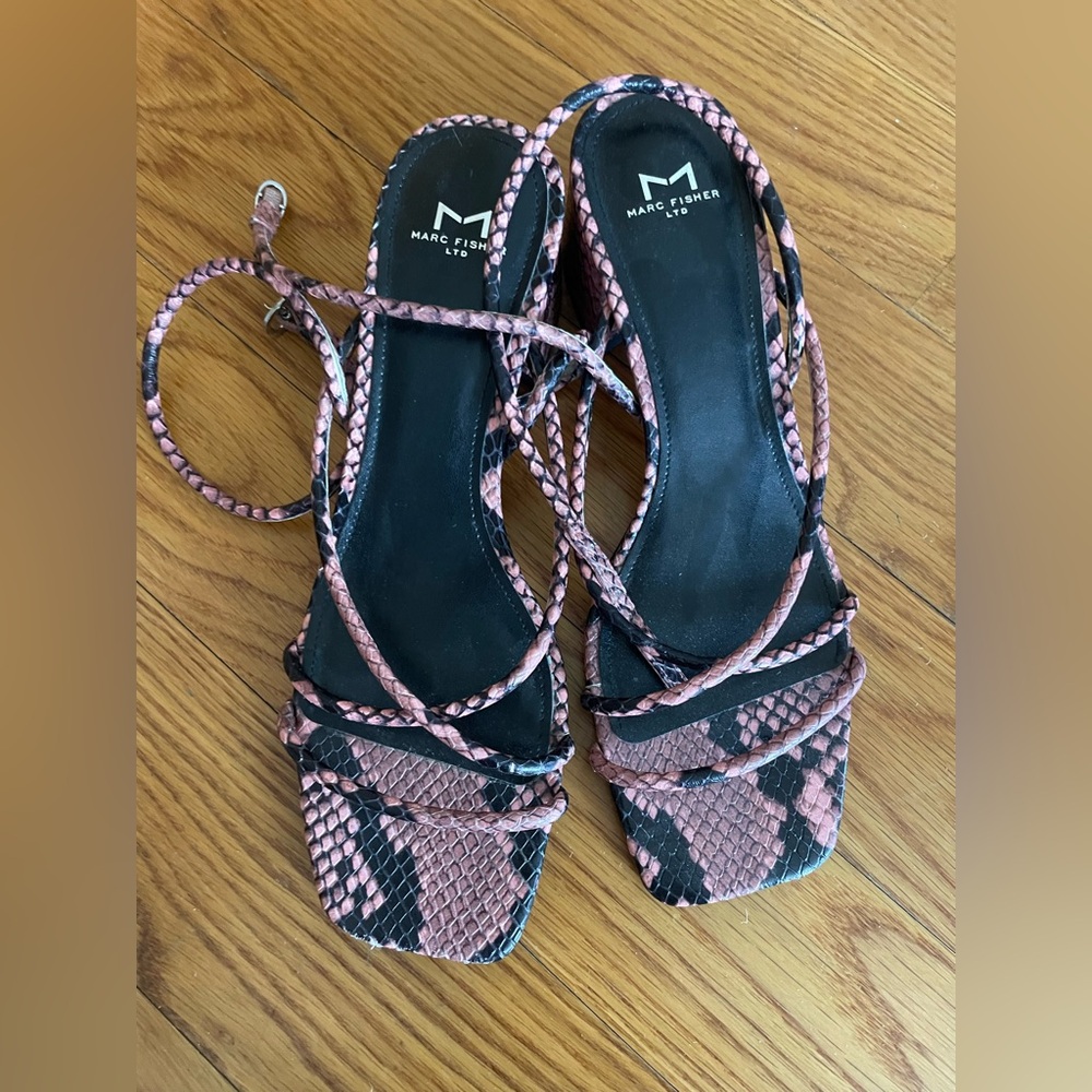 Marc Fisher Pink and Black Strappy Kitten Heels
